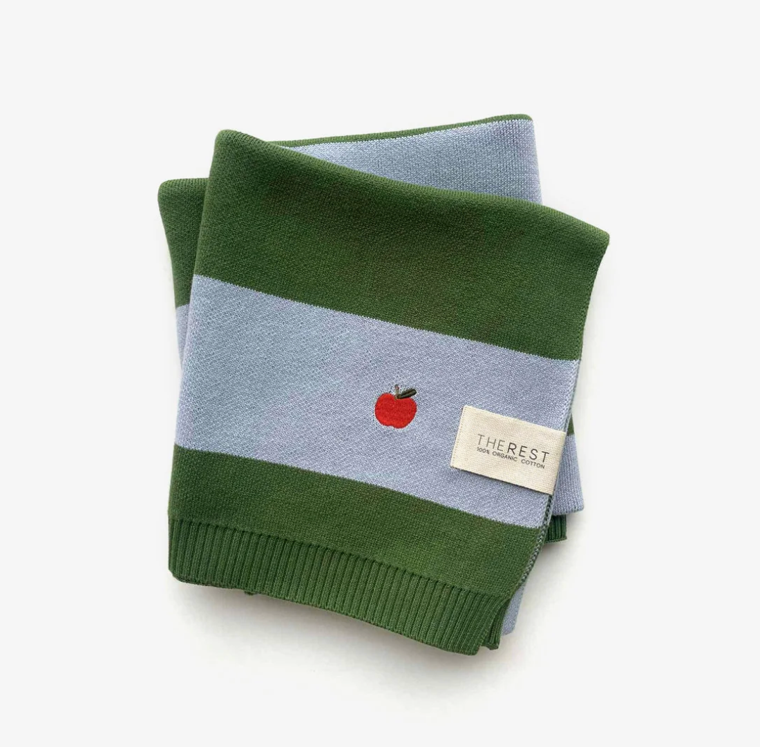 The Rest Organic Cotton Knit Blanket Sky Clover Rugby Stripe