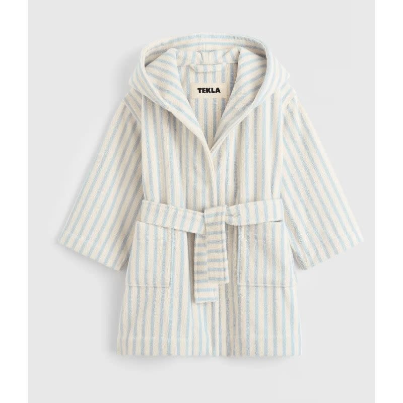Tekla Terry Kids Bathrobe Soft Blue Stripes