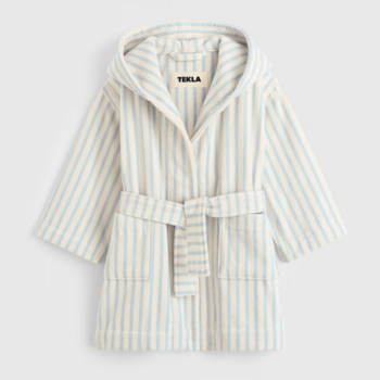 Tekla Terry Kids Bathrobe Soft Blue Stripes