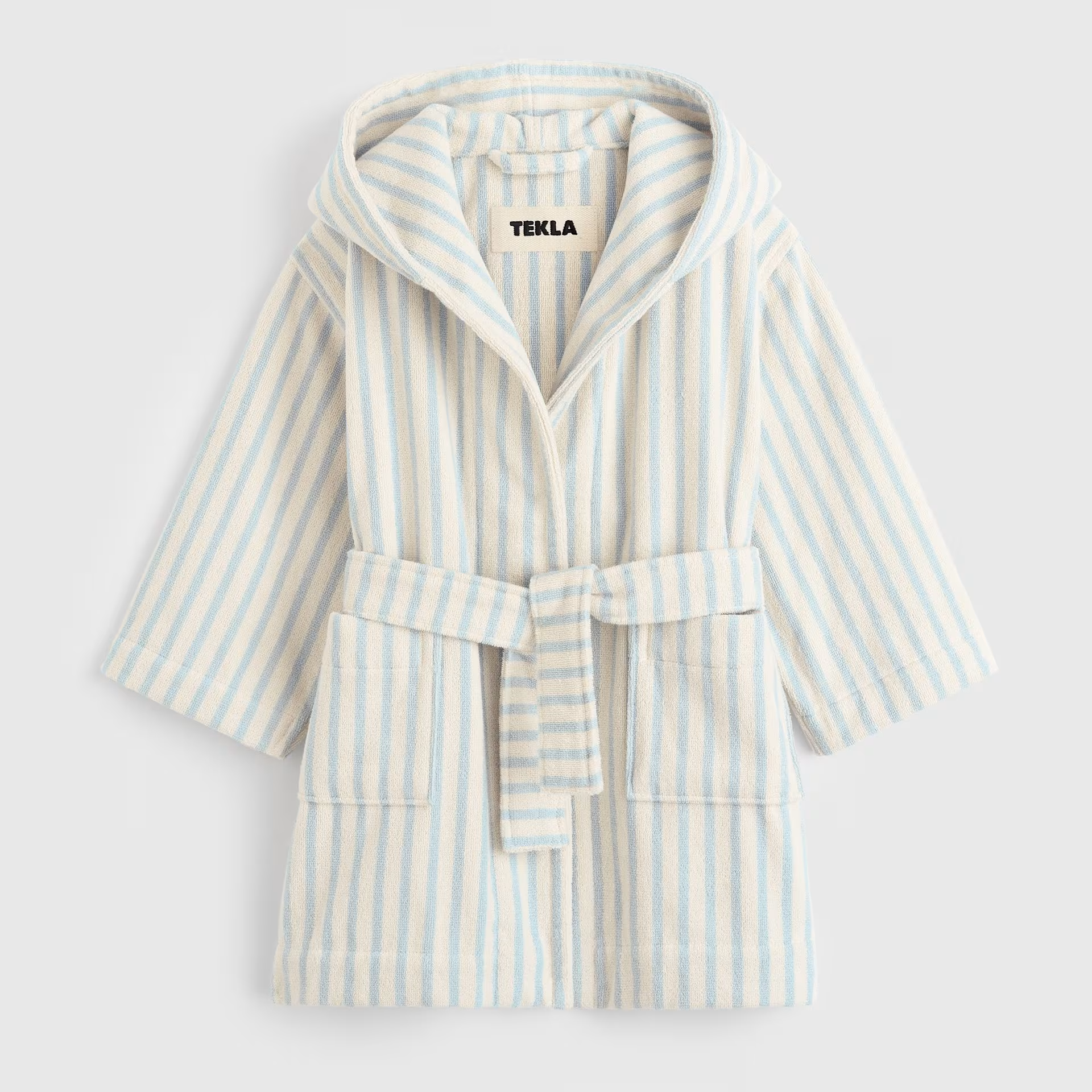 Tekla Terry Kids Bathrobe Soft Blue Stripes