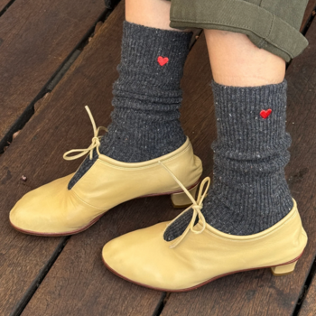 Le Bon Shoppe Embroidered Snow Socks Charcoal Heart