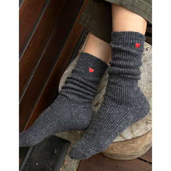 Le Bon Shoppe Embroidered Snow Socks Charcoal Heart
