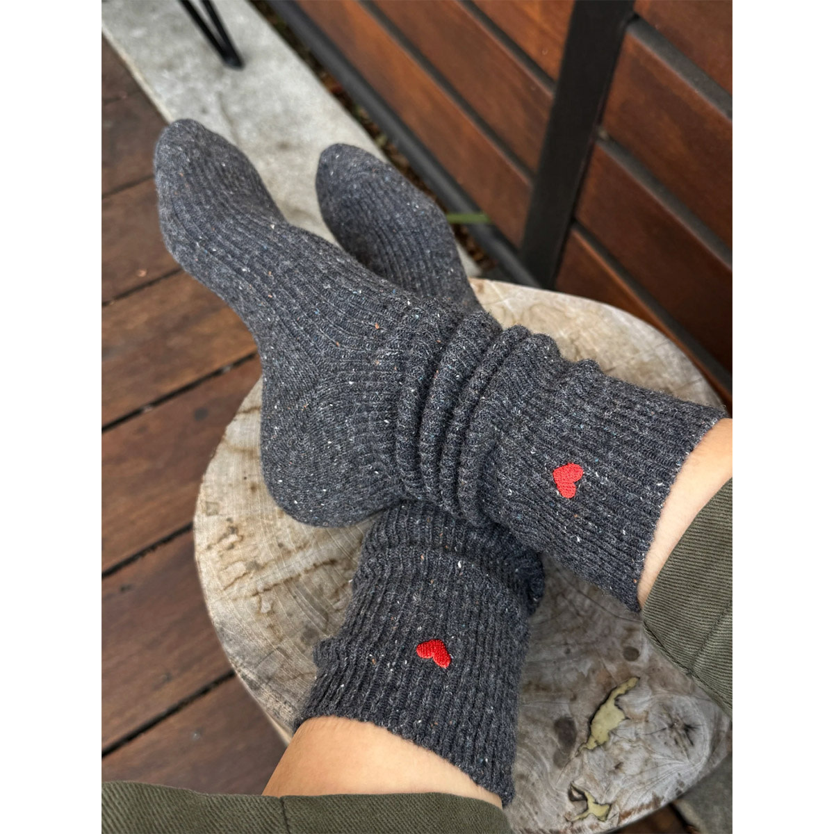 Le Bon Shoppe Embroidered Snow Socks Charcoal Heart