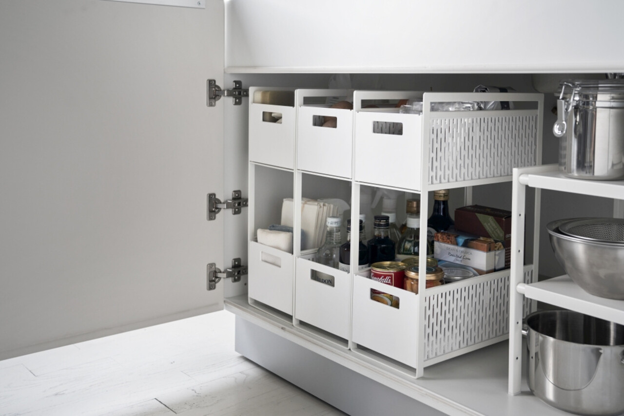 Yamazaki Yamazaki Keukenrek met Manden 2 niveaus - Tower - White Yamazaki Yamazaki Keukenrek met Manden 2 niveaus - Tower - White