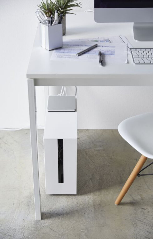 Yamazaki Yamazaki Kabelbox met Wielen - Tower - White Yamazaki Yamazaki Kabelbox met Wielen - Tower - White