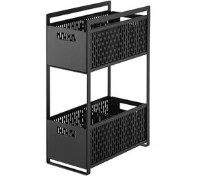 Yamazaki Yamazaki Keukenrek met Manden 2 niveaus - Tower - Black Yamazaki Yamazaki Keukenrek met Manden 2 niveaus - Tower - Black