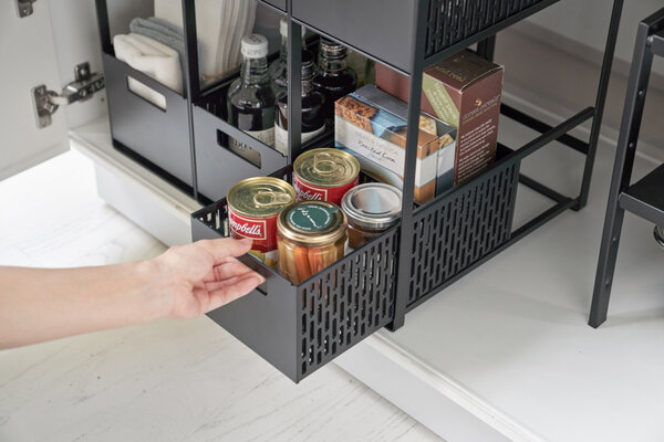 Yamazaki Yamazaki Keukenrek met Manden 2 niveaus - Tower - Black Yamazaki Yamazaki Keukenrek met Manden 2 niveaus - Tower - Black