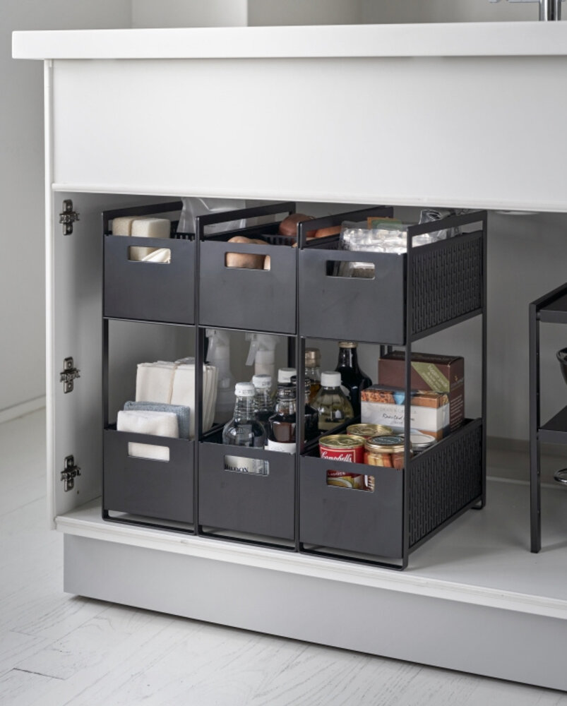 Yamazaki Yamazaki Keukenrek met Manden 2 niveaus - Tower - Black Yamazaki Yamazaki Keukenrek met Manden 2 niveaus - Tower - Black