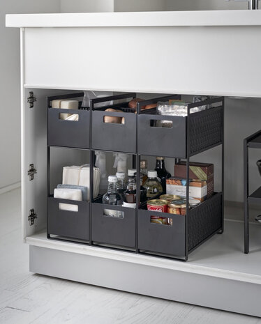 Yamazaki Yamazaki Keukenrek met Manden 2 niveaus - Tower - Black Yamazaki Yamazaki Keukenrek met Manden 2 niveaus - Tower - Black