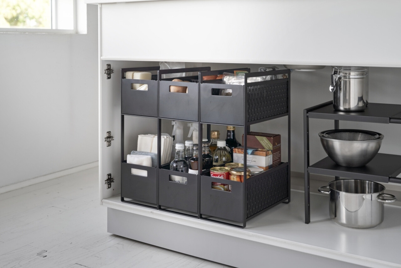 Yamazaki Yamazaki Keukenrek met Manden 2 niveaus - Tower - Black Yamazaki Yamazaki Keukenrek met Manden 2 niveaus - Tower - Black