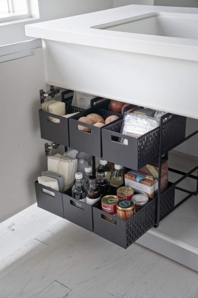 Yamazaki Yamazaki Keukenrek met Manden 2 niveaus - Tower - Black Yamazaki Yamazaki Keukenrek met Manden 2 niveaus - Tower - Black