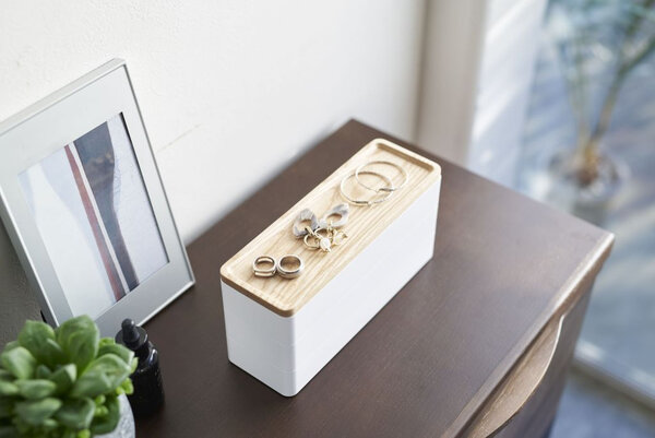 Yamazaki Yamazaki Sieradendoos 3 niveaus en deksel - Rin - White Yamazaki Yamazaki Sieradendoos 3 niveaus en deksel - Rin - White