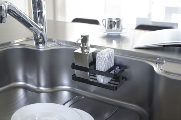 Yamazaki Yamazaki Fles- & Sponshouder Gootsteen met Zuignap - Tower - Black