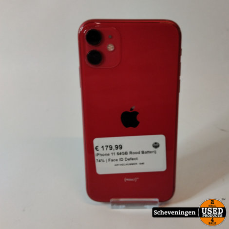 iPhone 11 64GB Rood Batterij 74% | Face ID Defect