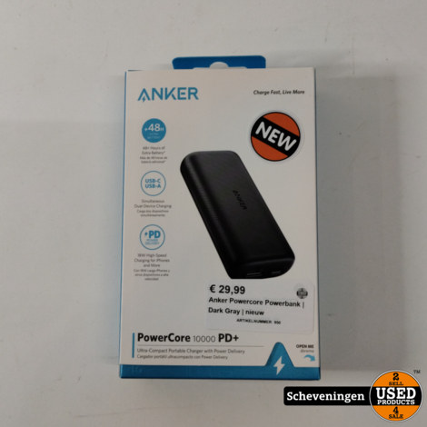 Anker Powercore Powerbank  USB-C | Dark Gray | Nieuw