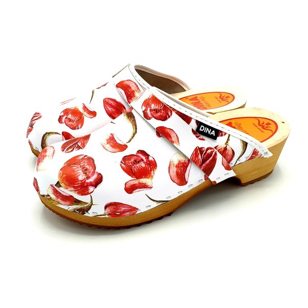 DINA Swedish clogs with red tulip - Dina clogs -