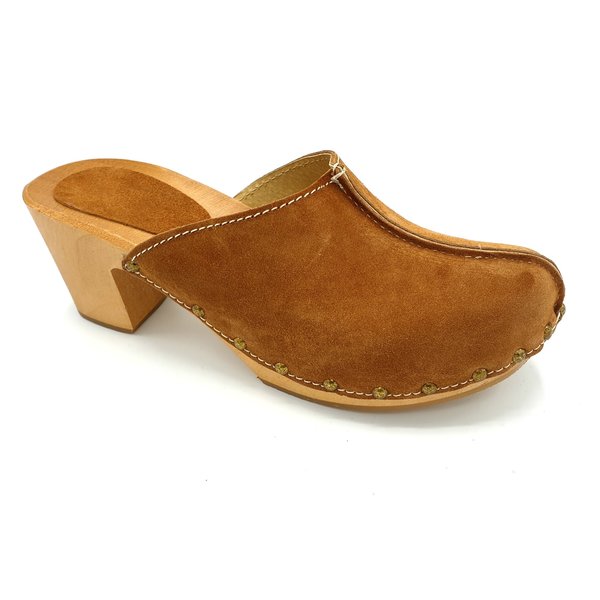 DINA Beige hoge hak suede clogs @Dina