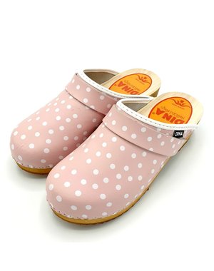 DINA Schwedische Clogs pink mit Punkten