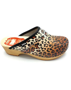 DINA Swedish clogs from Dina with Panther print - wooden sole