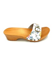 DINA Holzsandalen Blumendruck mit Schnalle