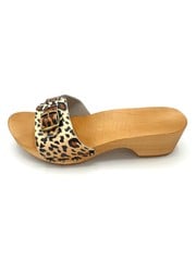 DINA Holzsandalen mit schmalem Panther-Print mit Schnalle
