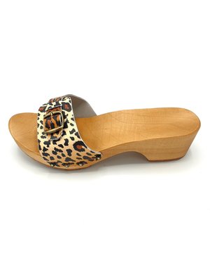 DINA Holzsandalen mit schmalem Panther-Print mit Schnalle