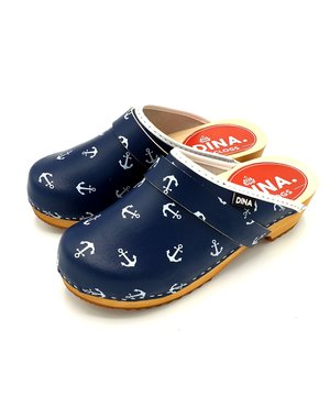 DINA Schwedische Clogs blau mit weißen Schiffsankern