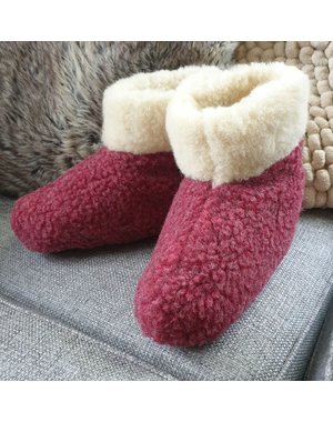 DINA Wollen sloffen hoog model rood/wit