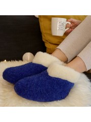 DINA Woolen slippers high model dark blue/white collar