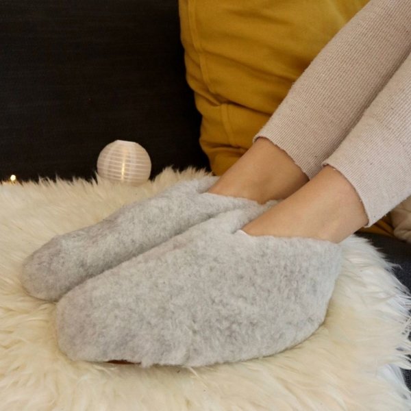 DINA Wool slippers low model light gray