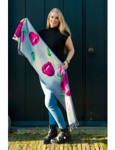  tulpensjaal 170x30 roze tulp op grijs