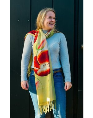 tulpensjaal 170x30 rode tulp op geel