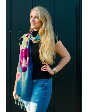 Tulpenschal 170x30 lila Tulpe auf blau