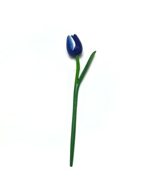 Houten tulp blauw op steel met blad 30cm