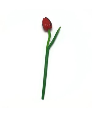 Houten tulp rood m/zwart op steel met blad 30cm