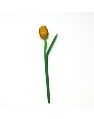 Houten tulp geel op steel met blad 30cm