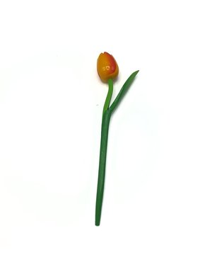 Houten tulp geel/oranje op steel met blad 30cm