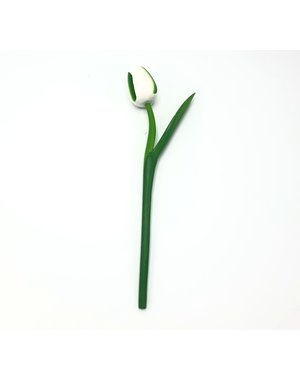 Houten tulp wit op steel met blad 30cm