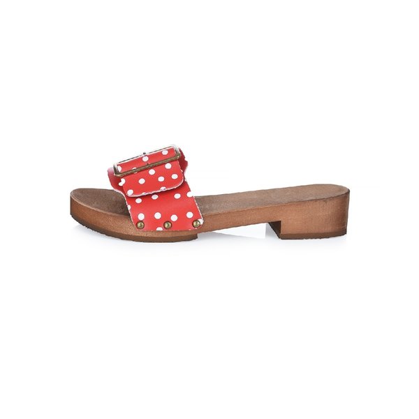 DINA Rote Punkte - Holzsandalen mit breiter Schnalle