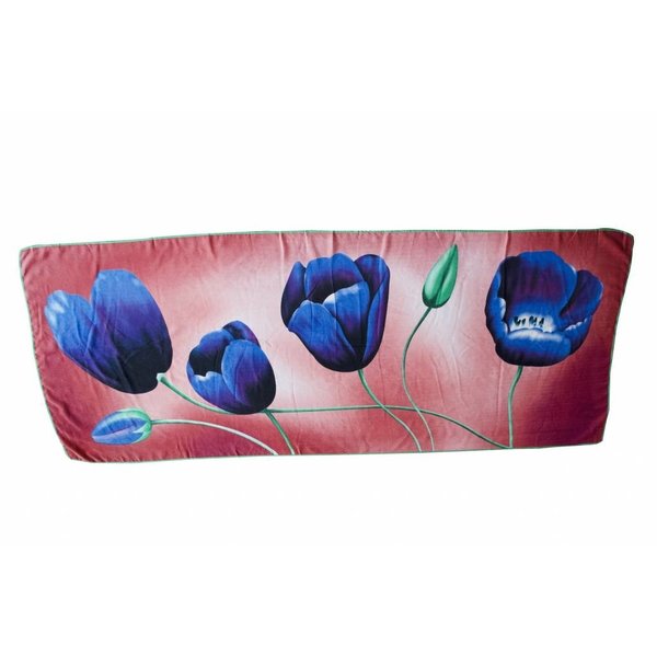 Tulpensjaal roze met blauwe tulpen