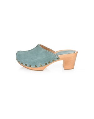 DINA Mint Green suede high heel clogs