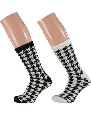 Home Socken 2 Paar Onesize Damen Chenille schwarz/weiß