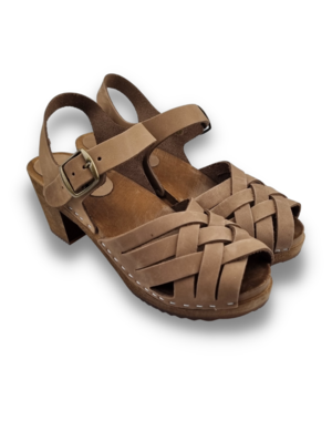 DINA Dina Heels Betty - Kaffeebraun - mit Nubukleder geflochten