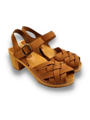DINA Dina Heels Betty - Cognac  - mit Nubukleder geflochten