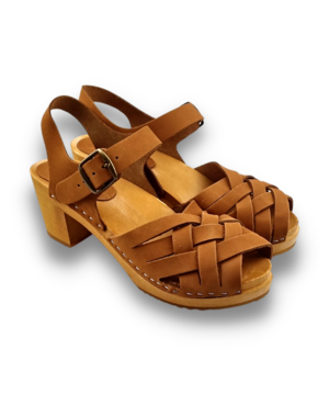 DINA Dina Heels Betty - Cognac - braided with Nubuck leather