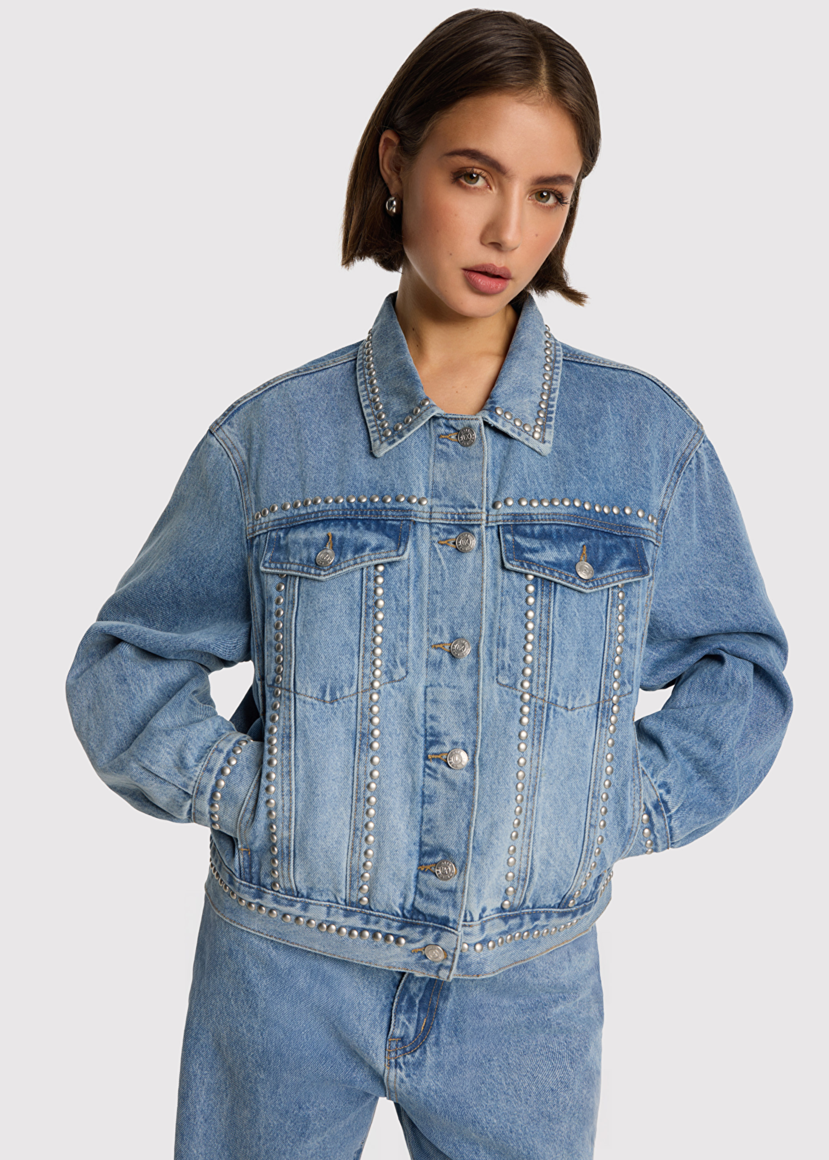 Alix The Label Ladies Woven Studs Denim Jacket