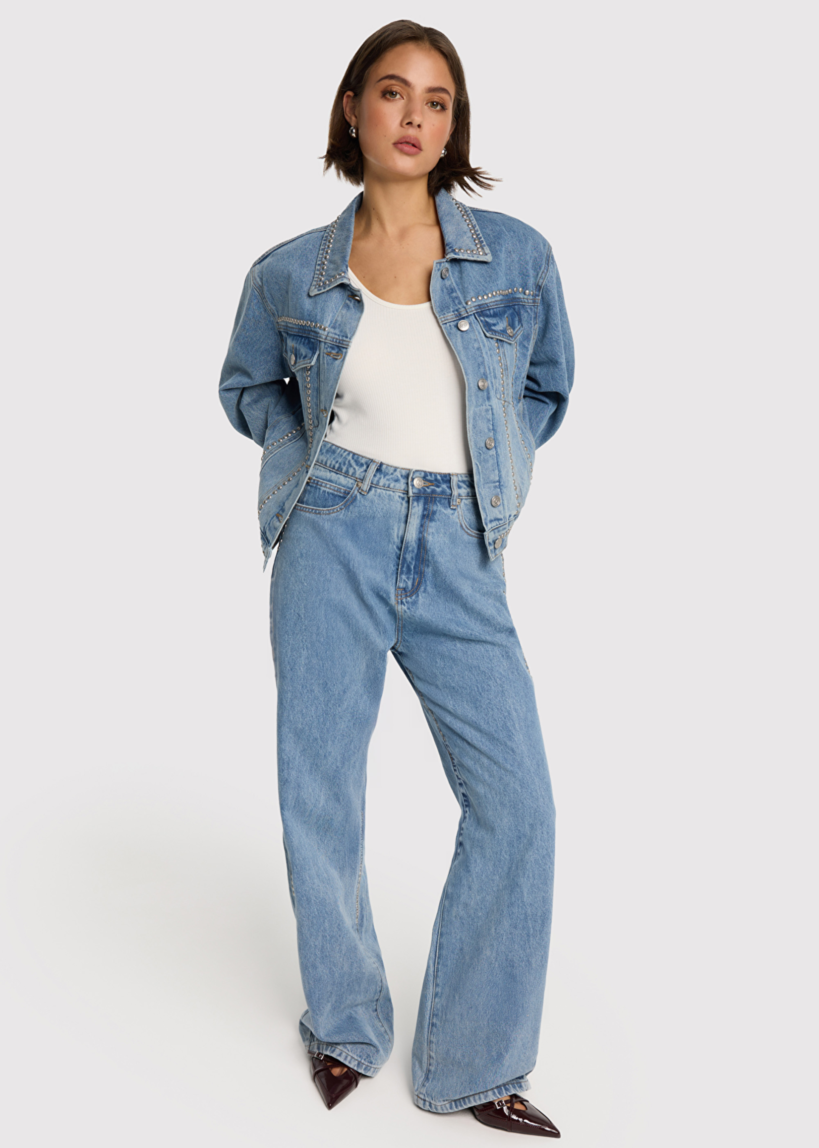 Alix The Label Ladies Woven Studs Denim Jacket