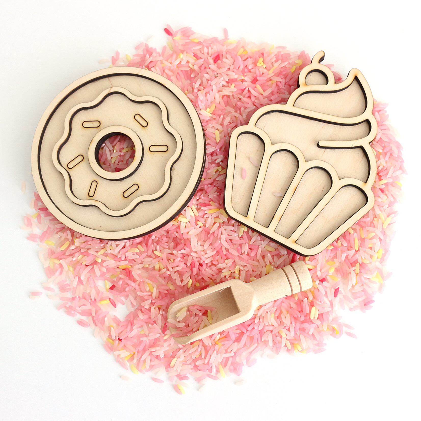 Studio de Rijk Houten vulvorm donut voor in sensory play speelbak