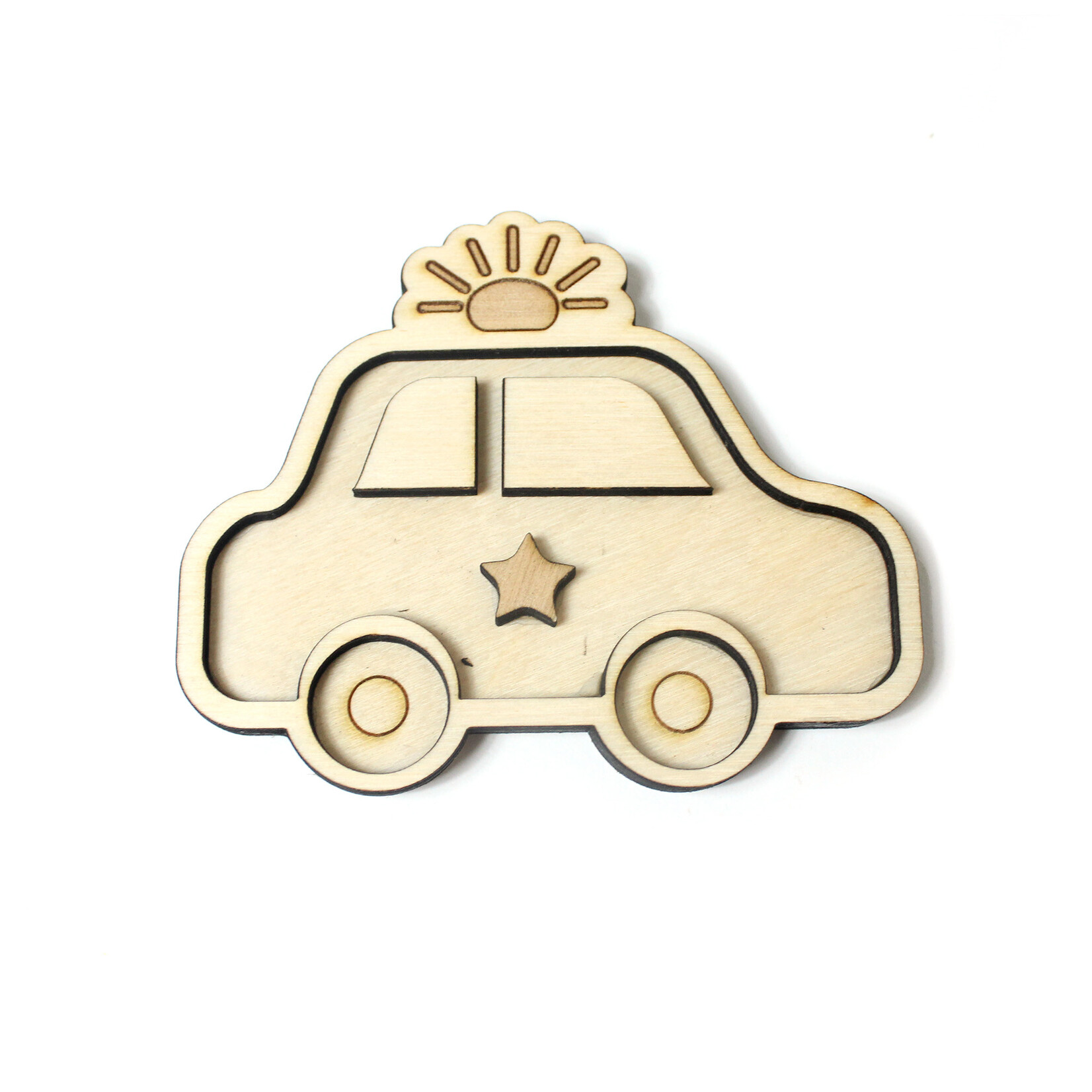 Studio de Rijk Houten vulvorm politiewagen voor in sensory play speelbak