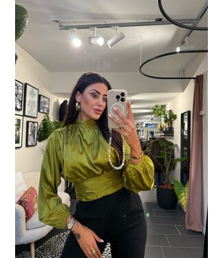 Top Cropped Satin Yara Green 2